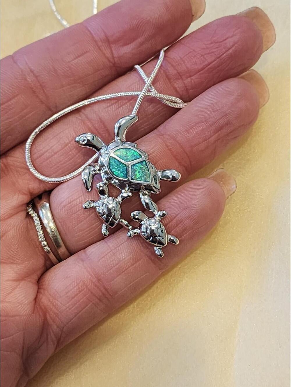 Green fire opal turtle pendant- 925 silver